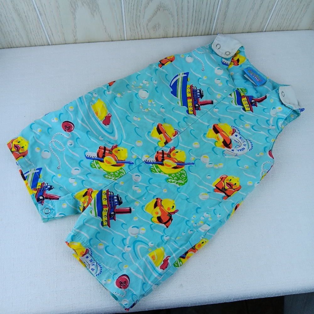 Nick and Nora sz 12 months baby body suit blue with yellow ducks snap bottom